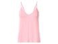 Débardeur rose à fines bretelles avec bordure en dentelle au décolleté.