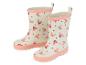 Deux paires de bottes de pluie à motif de papillon.
