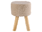 Pouf rond crème pelucheux avec pieds en bois clair