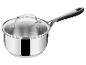 Une casserole en acier inoxydable avec un couvercle en verre de Jamie Oliver.