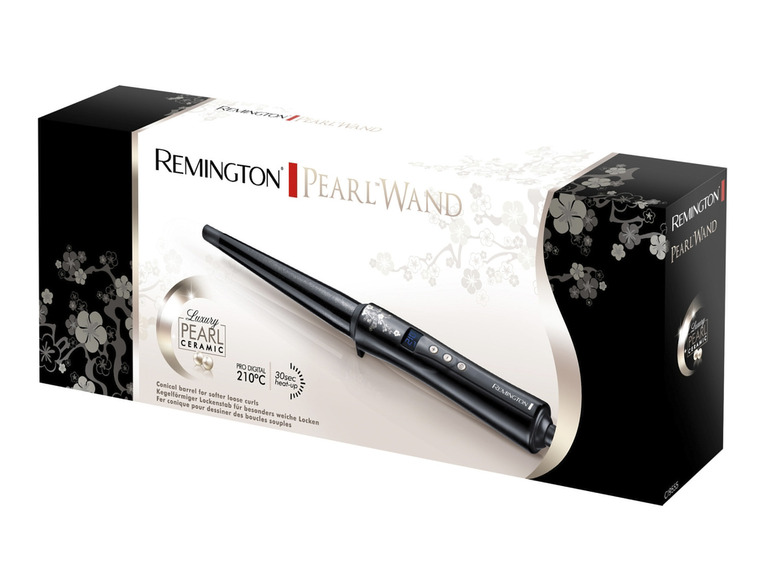 Emballage d'un fer à friser Remington Pearl Wand avec un baril conique