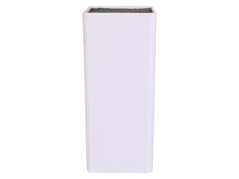 Bloc à couteaux blanc avec un insert noir pour ranger les couteaux.