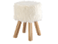 Tabouret blanc en fausse fourrure avec pieds en bois