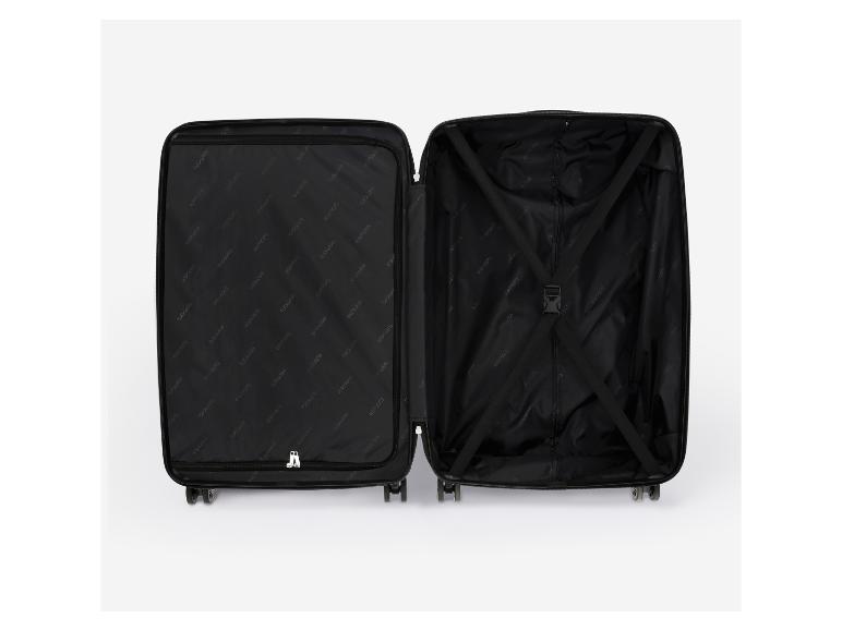 Valise noire ouverte avec le texte « esmara » sur la doublure.
