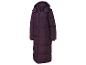 Un long manteau d'hiver violet à capuche de la marque Lettele Sport.