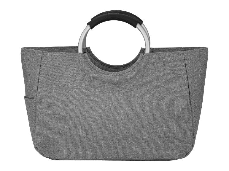 Sac de courses gris avec poignées métalliques et poignée noire