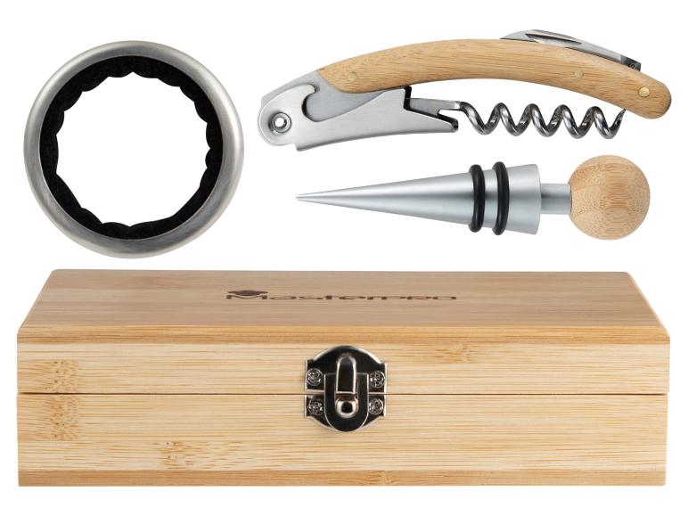 Un set à vin Masterpro avec tire-bouchon, bouchon et bague.