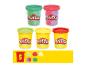 Cinq pots de Play-Doh de différentes couleurs, dont deux avec de la pâte bicolore.