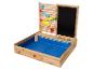 Table de jeu en bois pour sable et eau avec tableau noir et accessoires colorés