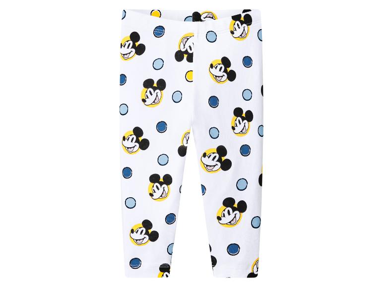 Legging blanc avec des visages de souris de dessin animé et des pois bleus.