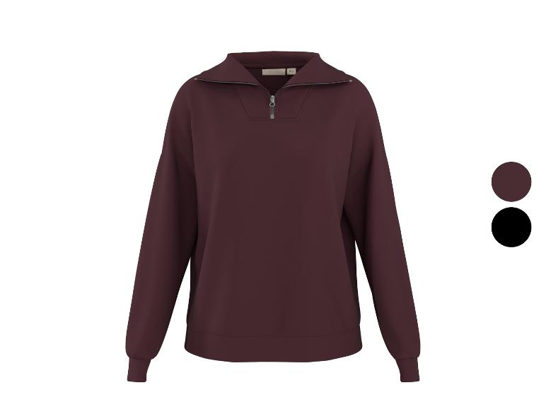 Sweat-shirt bordeaux à demi-zip avec col, présenté avec des échantillons de couleur bordeaux et noir.
