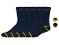 Cinq paires de chaussettes Parkside bleu marine avec des détails jaunes.