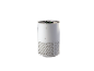 Purificateur d'air cylindrique blanc avec un écran vert lumineux sur le dessus