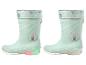 Une paire de bottes de pluie pour enfants vert clair avec lumières LED.