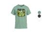 T-shirt vert avec des personnages de jeux vidéo cubiques et le texte « BLOCK BOSS ».