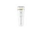 Rasoir rechargeable blanc avec un accent doré et un capuchon de protection transparent.