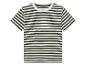 T-shirt rayée vert olive et blanc.
