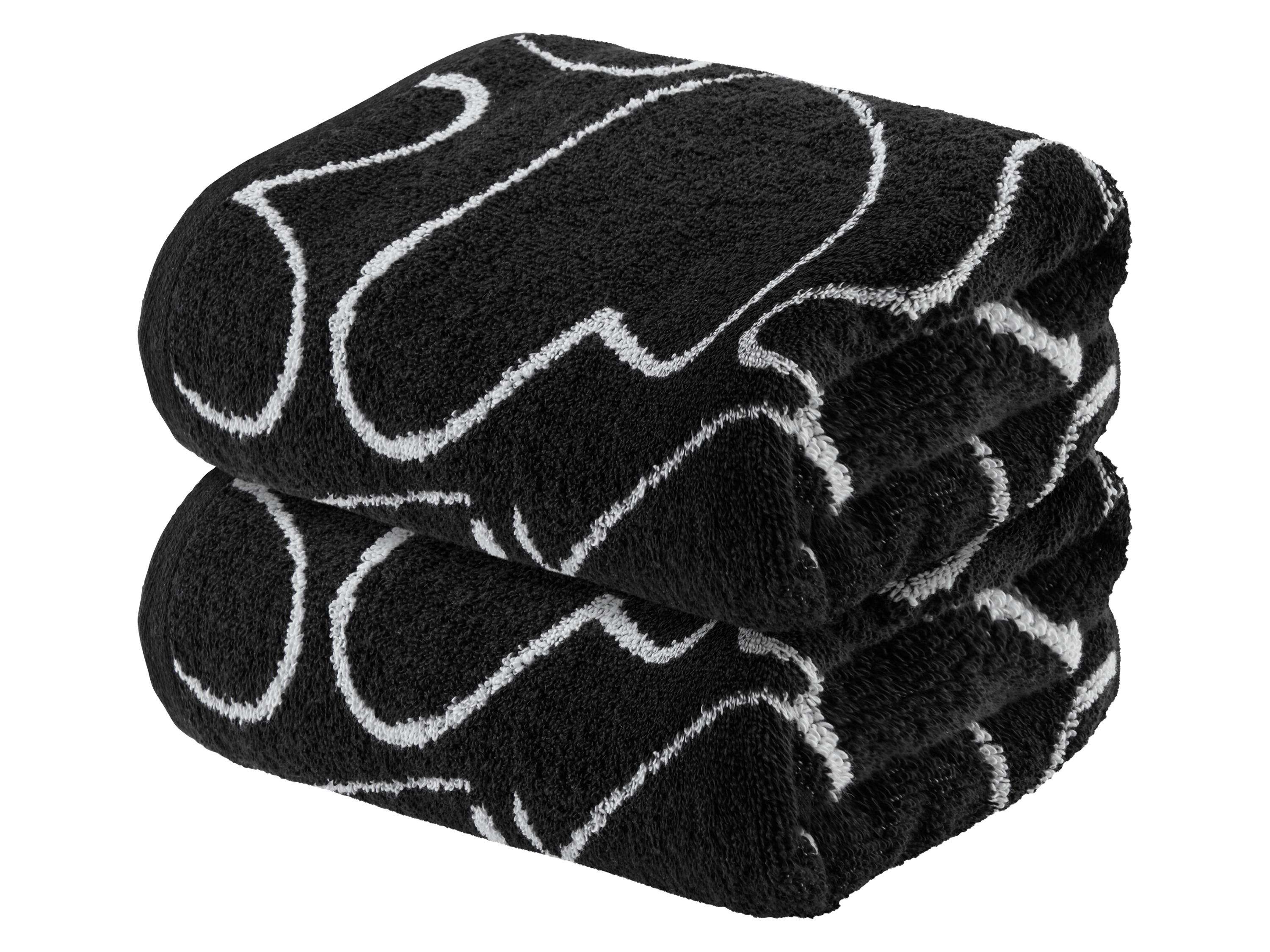LIVARNO home Lot de 2 serviettes à main, 50 x 100 cm (noir/cœur)