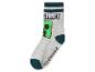 Chaussettes grises pour enfants avec motif de monstre vert et texte 'CRAFT'.