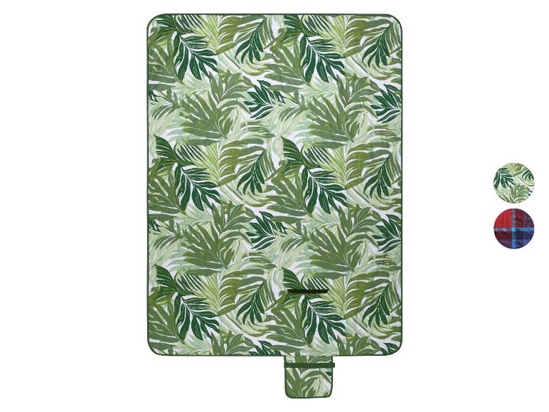 Couverture de pique-nique avec motif de feuilles de palmier vertes et petite poche, avec deux variantes de motif.