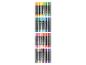 Une collection de marqueurs à double pointe de différentes couleurs, disposés en rangées.