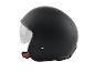 Casque de moto noir avec visière transparente.