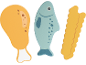 Cuisse de poulet, poisson et frites jouets.
