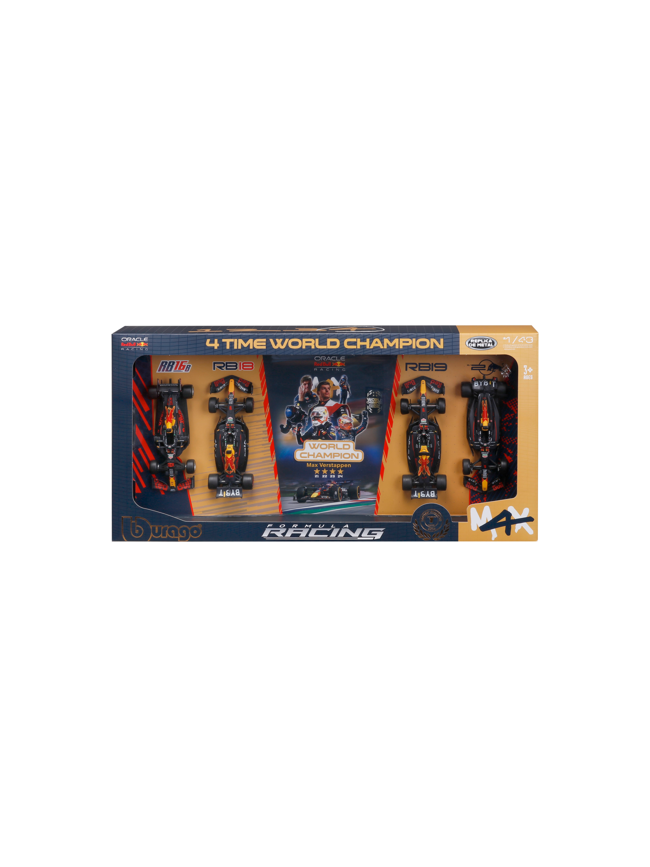 Bull Set F1 4X 4 Time World Champion RB16B N 33 Season 2021 RB18 N 1 Season 2022 RB19 N 1 Season 2023 RB20 N 1 Season 2024 Max Verstappen Matt Yellow - vue 4