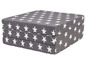 Un matelas pliable gris avec des étoiles blanches.