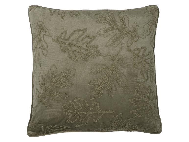 Coussin décoratif vert avec motifs de feuilles brodés