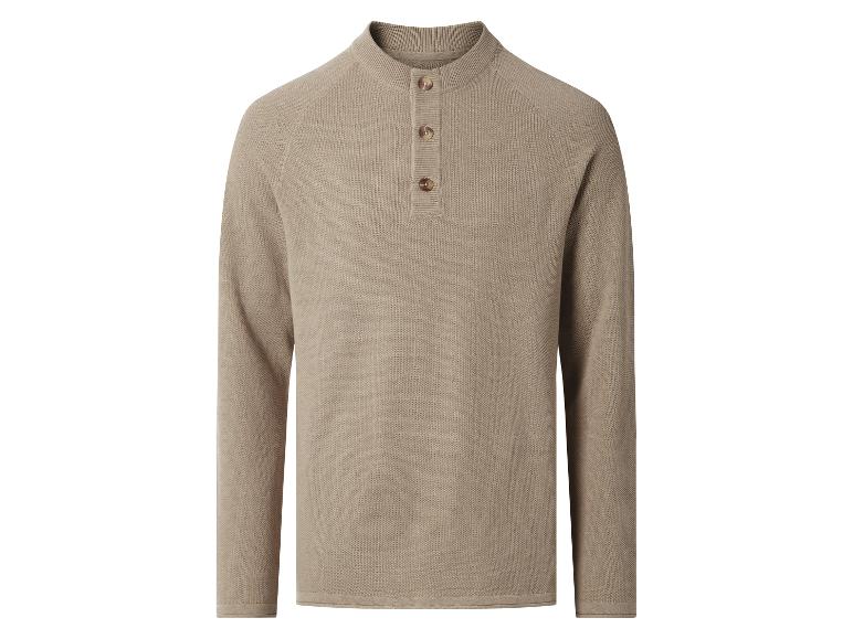 Pull en maille à manches longues et boutons pour homme, beige