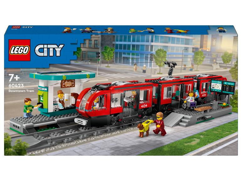 Set LEGO City Tramway du centre-ville avec figurines et gare.