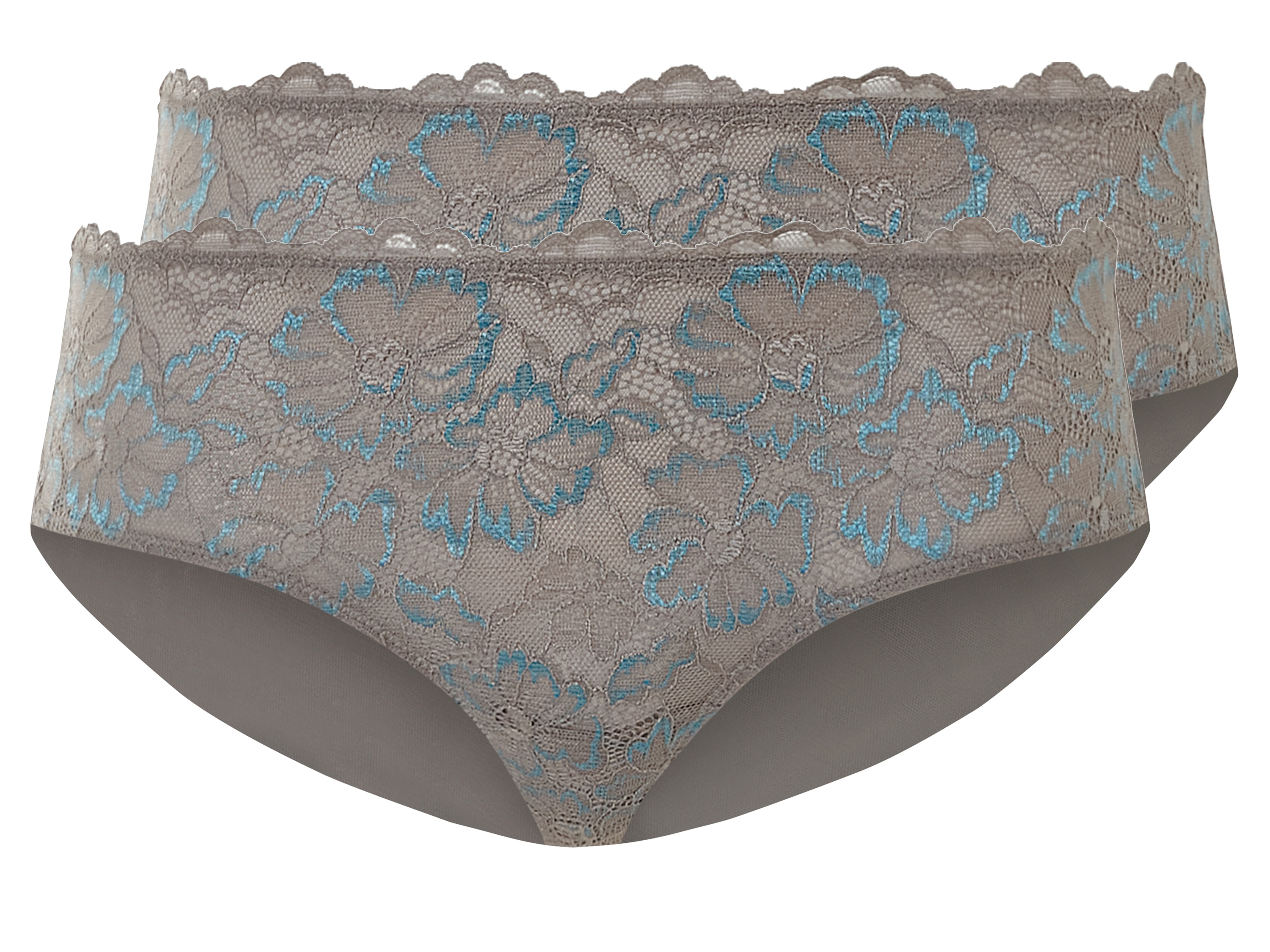 esmara® Lot de 2 hipsters à dentelle femme (taupe/turquoise, S(34/36))