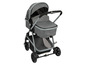 Une poussette BabyComfort grise avec un panier et un panier à provisions.