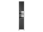 Une armoire de rangement étroite et noire avec des étagères.