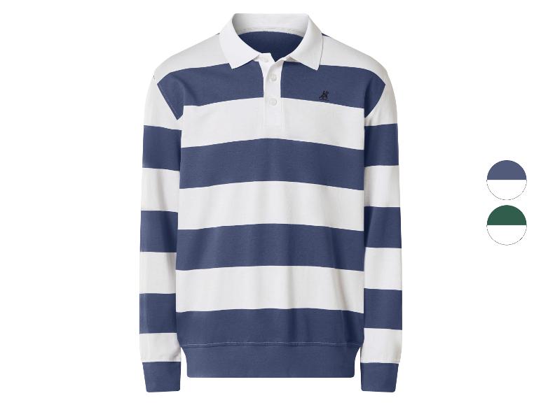 Polo à manches longues rayé bleu et blanc avec col blanc et boutons