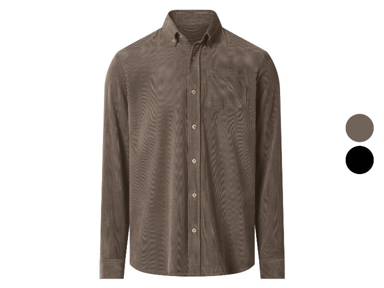 Chemise homme marron en velours côtelé à manches longues avec poche