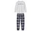 Pyjama pour garçon avec un haut gris et un pantalon à carreaux bleus.