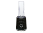 Mélangeur à smoothie noir avec gobelet transparent et base texturée.