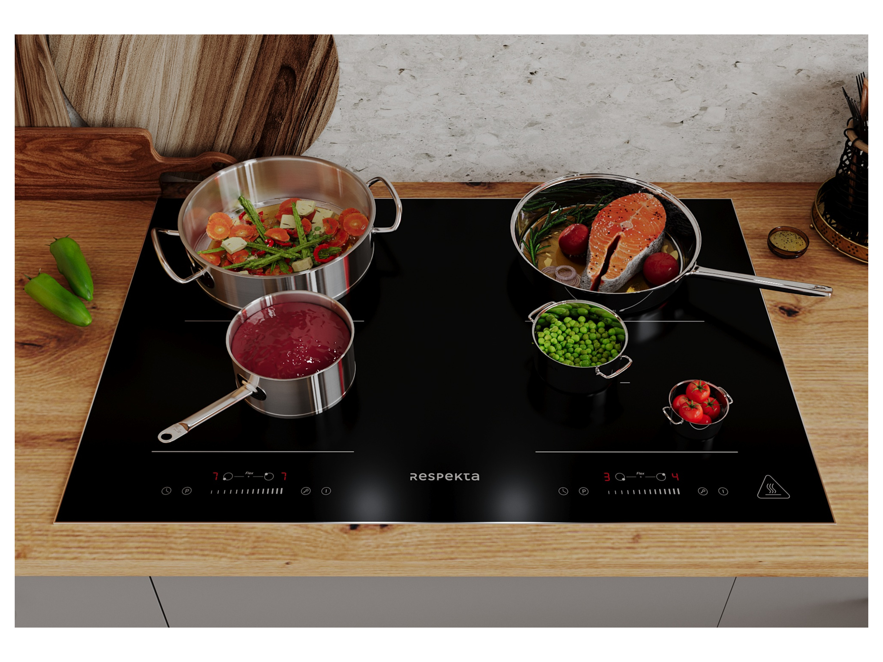 Plaque de cuisson Respekta Table de cuisson vitrocéramique KM8800IF 28 autarcique 60cm cadre inox induction 4 zones de - vue 3