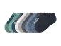 Dix paires de chaussettes dans des tons gris et bleus.