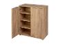 Une armoire en bois avec deux portes et des étagères