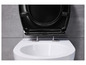 Un abattant de toilette noir sur des toilettes blanches.