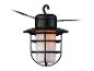 Guirlande lumineuse avec lanternes noires style industriel.