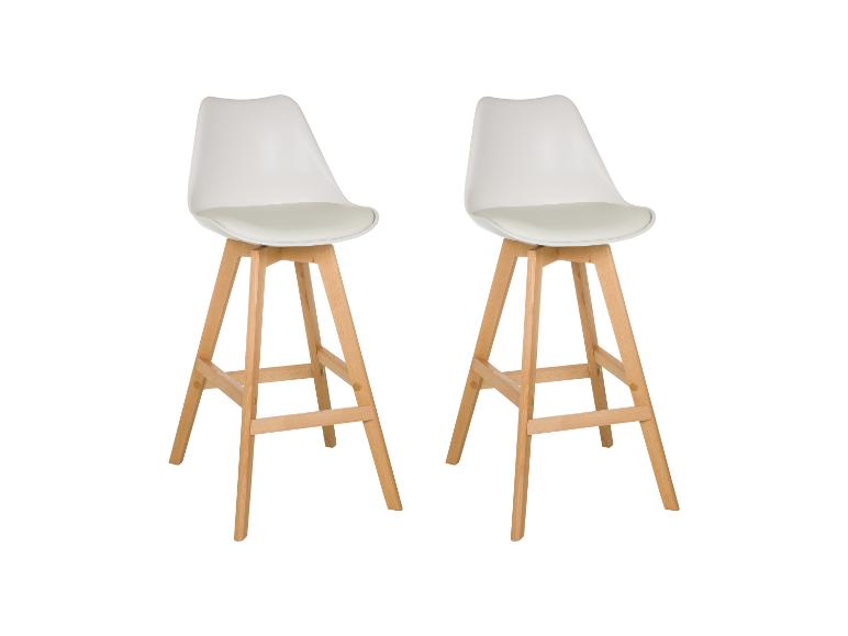 Deux tabourets de bar blancs avec pieds en bois
