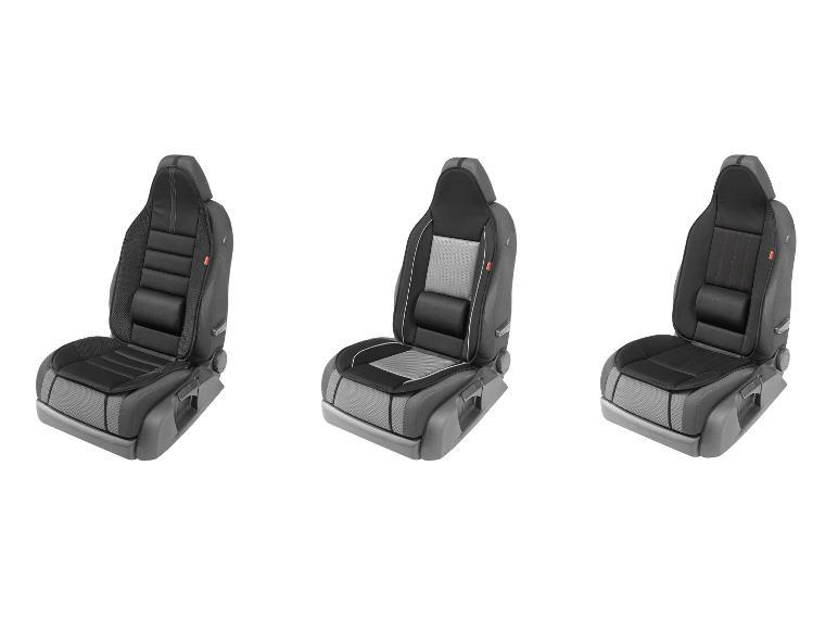 Housses de siège auto noires et grises avec appui-tête.