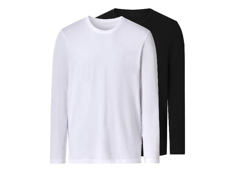 Deux t-shirts à manches longues pour hommes, un blanc et un noir, superposés.