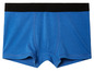 Un boxer bleu avec un élastique noir.