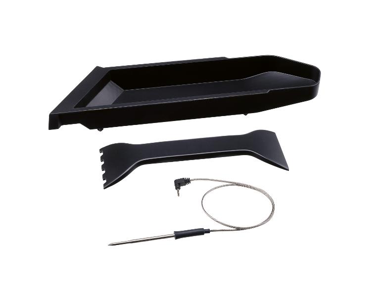 Plateau de grill noir, spatule et thermomètre à viande