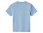 T-shirt bleu uni à manches courtes, vue de dos.